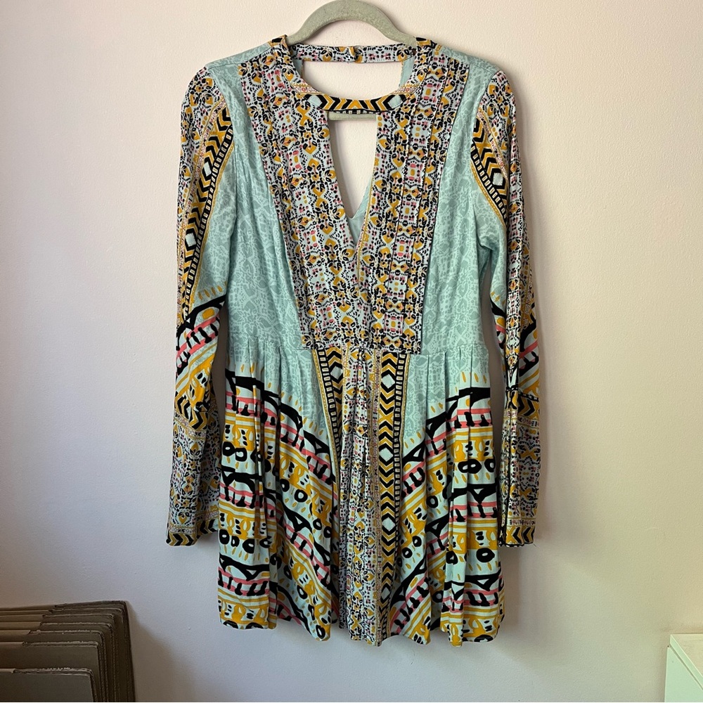 Free People Tegan Border Printed Boho Mini Dress 6